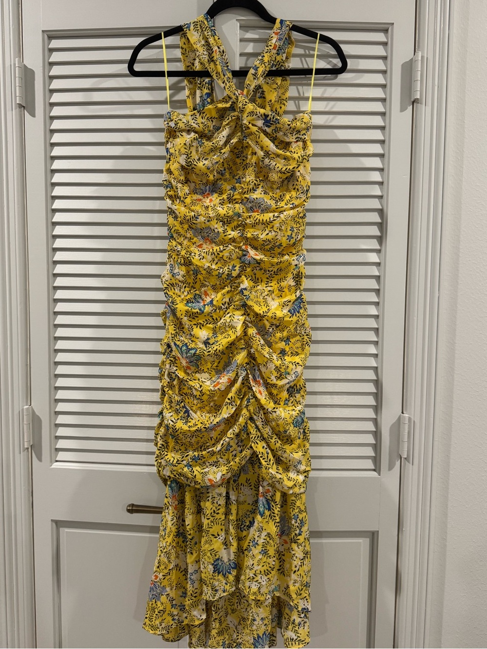 Banjul Yellow Floral Ruched High-Low Dress